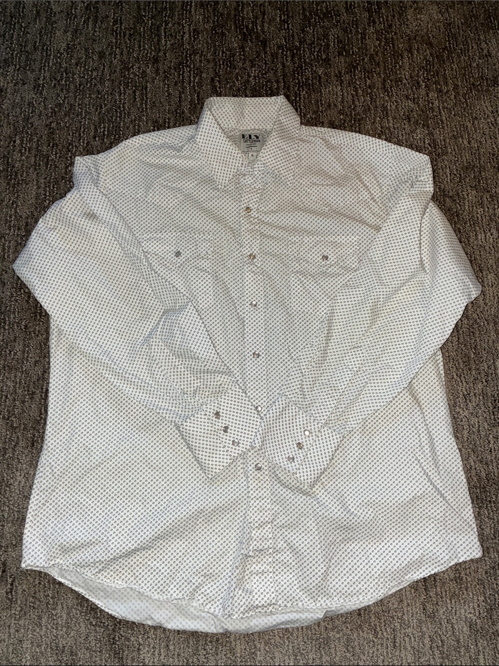 Ely Cattleman White Button-Down Shirt with Micro Dot Pattern XL